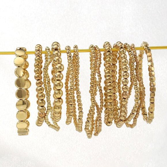 Beaded Bracelet Set Women Gold Tone Stackable Fashion Jewelry Trendy Layerings - Picture 7 of 7
